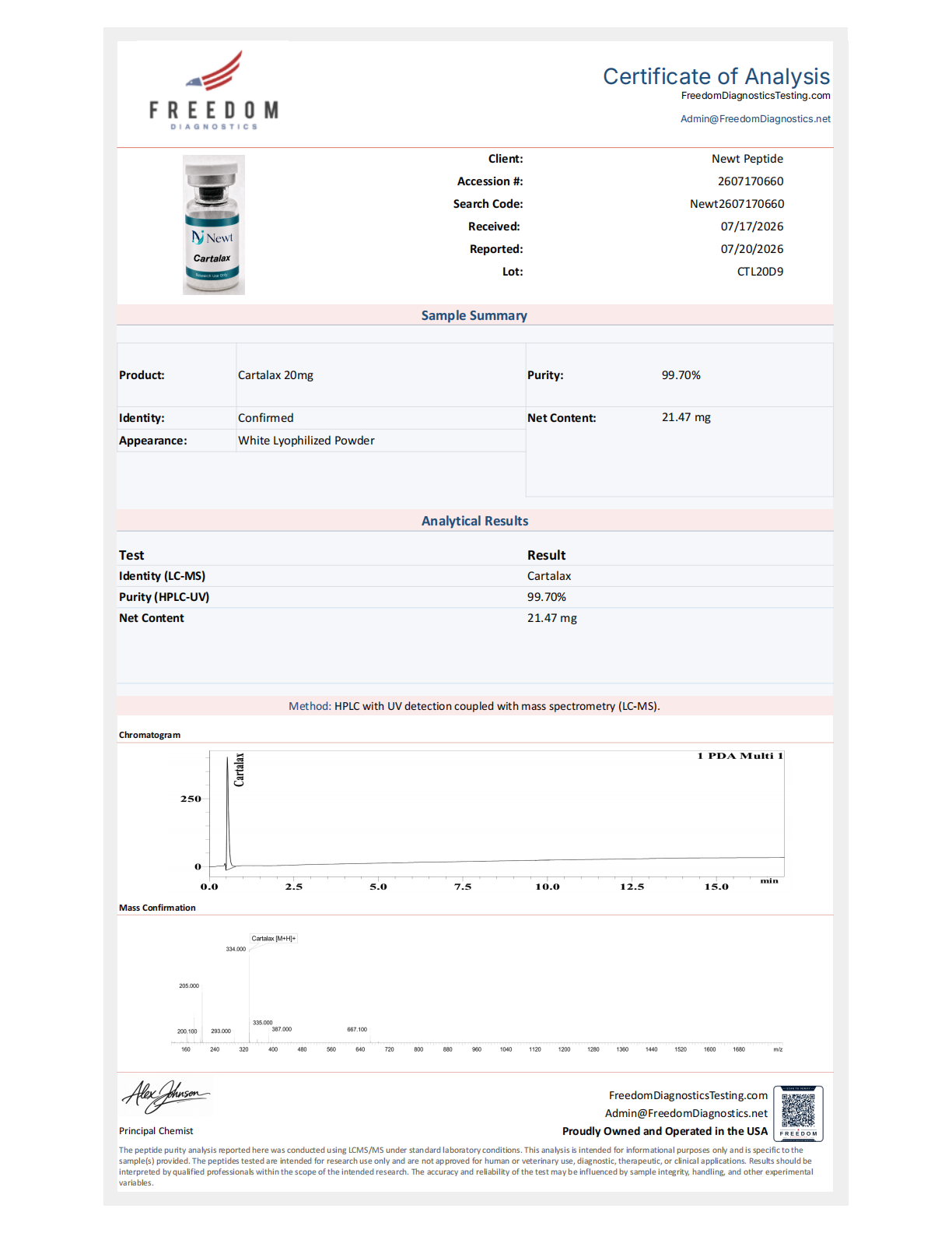 Cartalax COA page 1