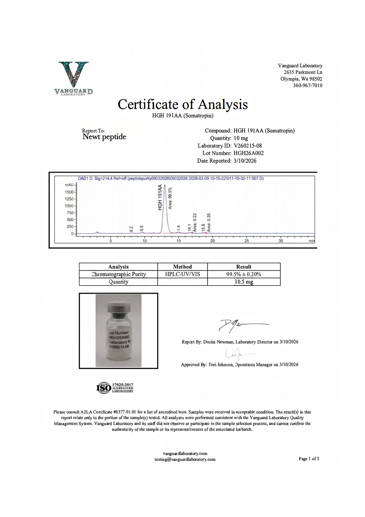 HGH 191AA COA page 1