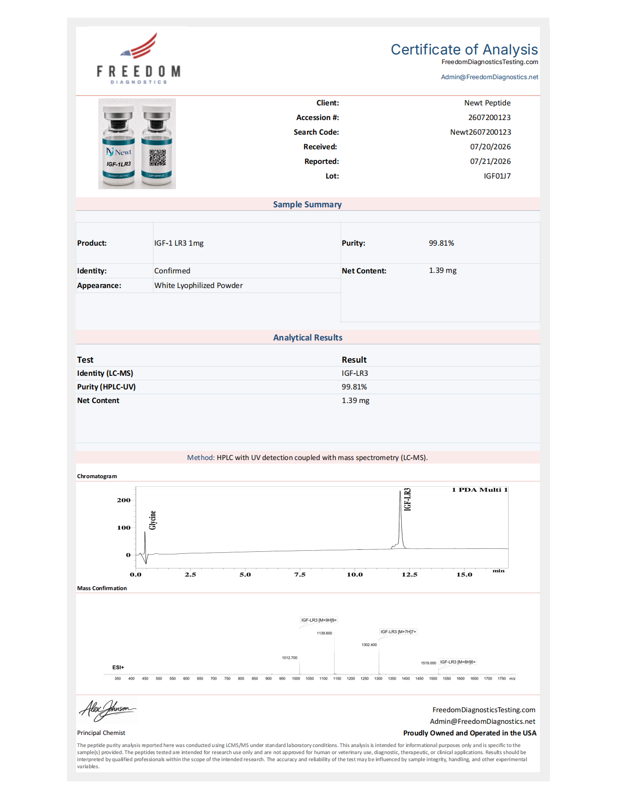 IGF-1 LR3 COA page 1