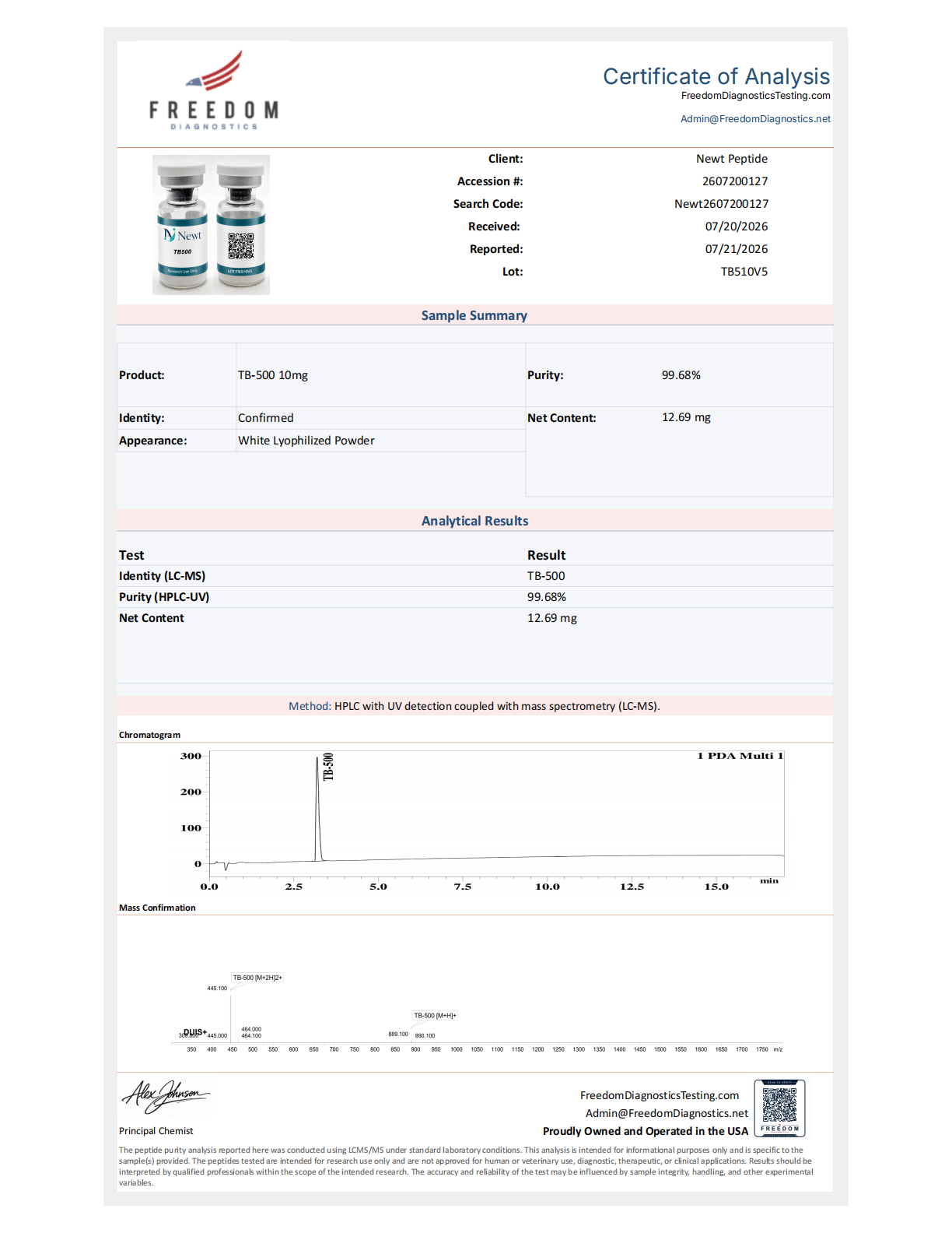 TB-500 COA page 1