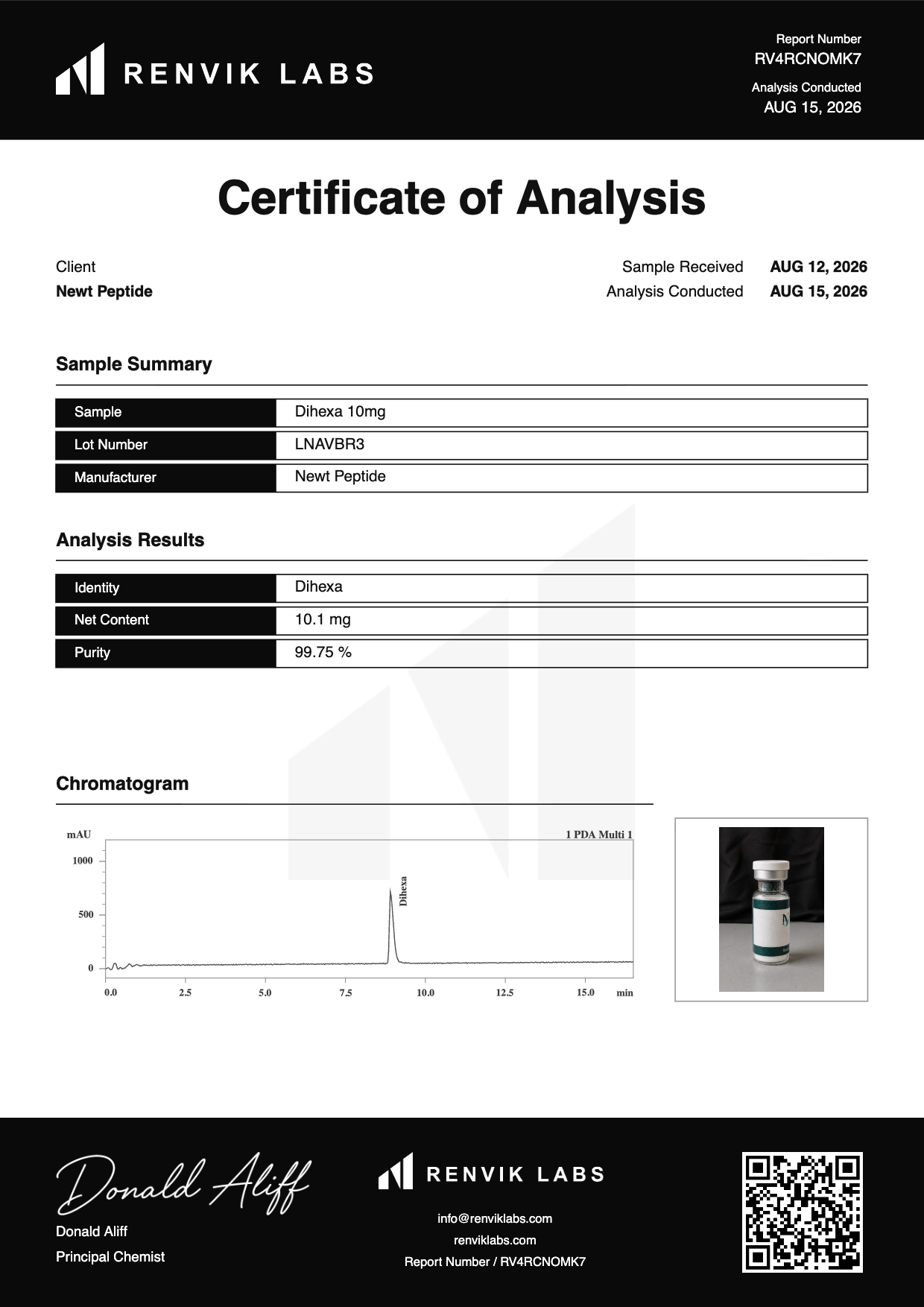 Dihexa COA page 1